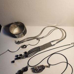 Jewelery bundle Silver-Tone and Custom Stone Necklaces and Bracelets.